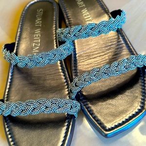 New Stuart Weitzman  Addison Slide Sandles. Silver. Size 7 1/2.